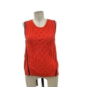 Sachin & Babi Orange Cable Knit Side Zip Sweater Vest Sleeveless Size Small